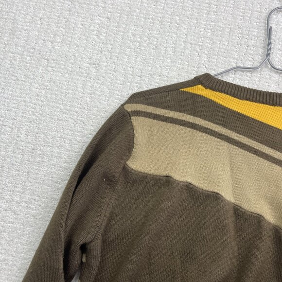 Y2K Volcom Mens M Brown / Yellow Long Sleeve Stripe Thermal Shirt Sweater Knit - Picture 14 of 14